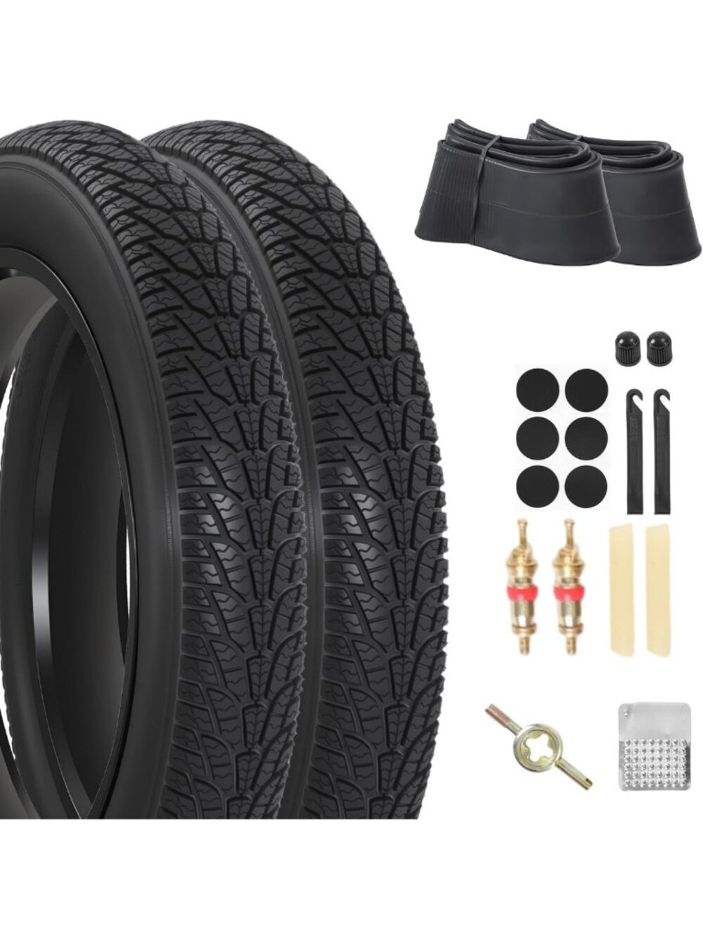 Fat Bike Tire Set 20x4, 20x3, 26x4 - Heavy Duty Tubes & Repair Tool Kit